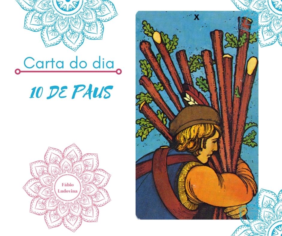 Carta Tarot para 25-06-2024 10 Paus Hoje deve ter algum cuidado com sobrecargas de trabalho ou compromissos, porque a tendência é para acusar algum cansaço e as coisas poderem não correr tão bem. Tente cuidar de si e evite fazer mais do que aquilo que pode e deve. Fábio Ludovina www.fabioludovina.com